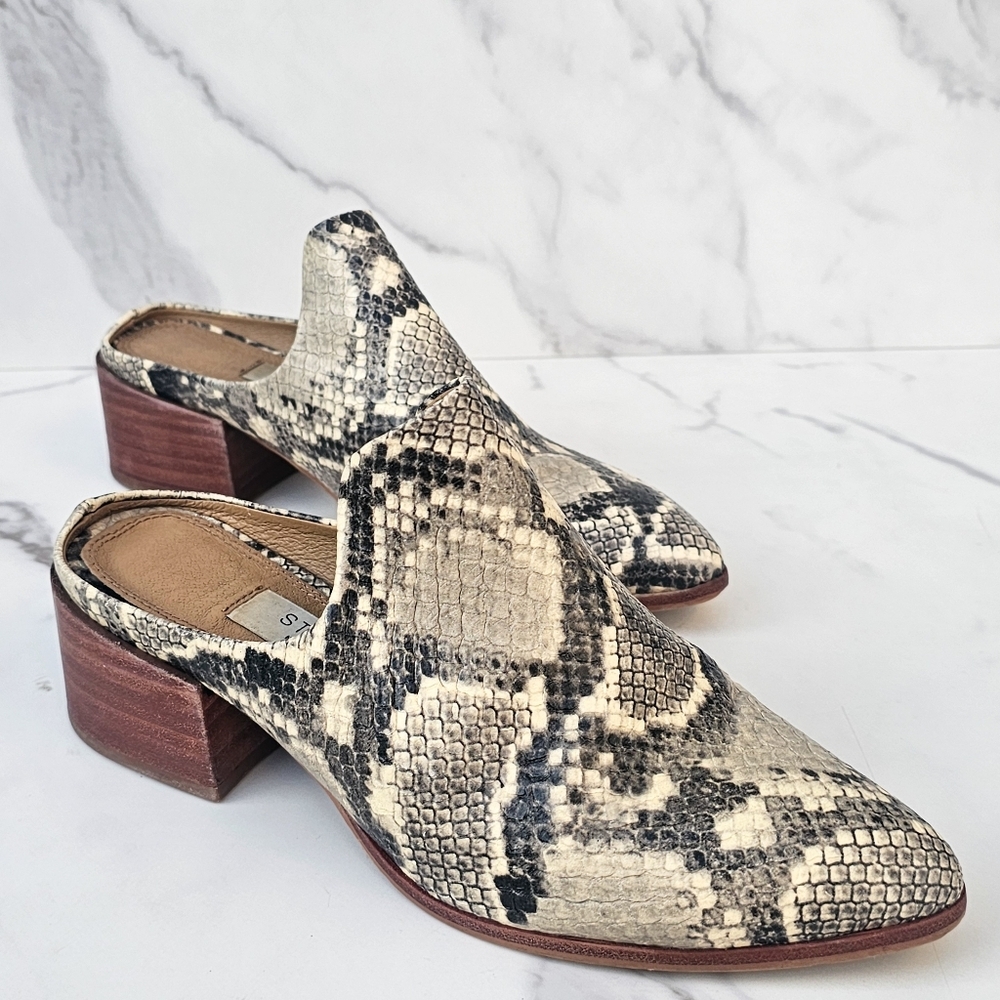 Steven by Steve Madden Women's Pointed Toe Snakeskin Block Heel Mules Sz 6.5 - Picture 2 of 5